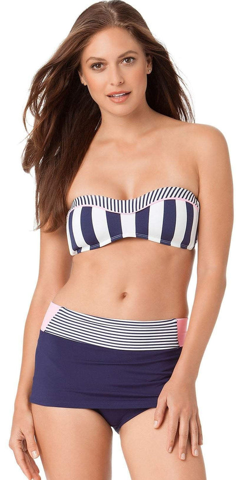  Anne Cole High Waist Skort Bikini Bottom In Navy