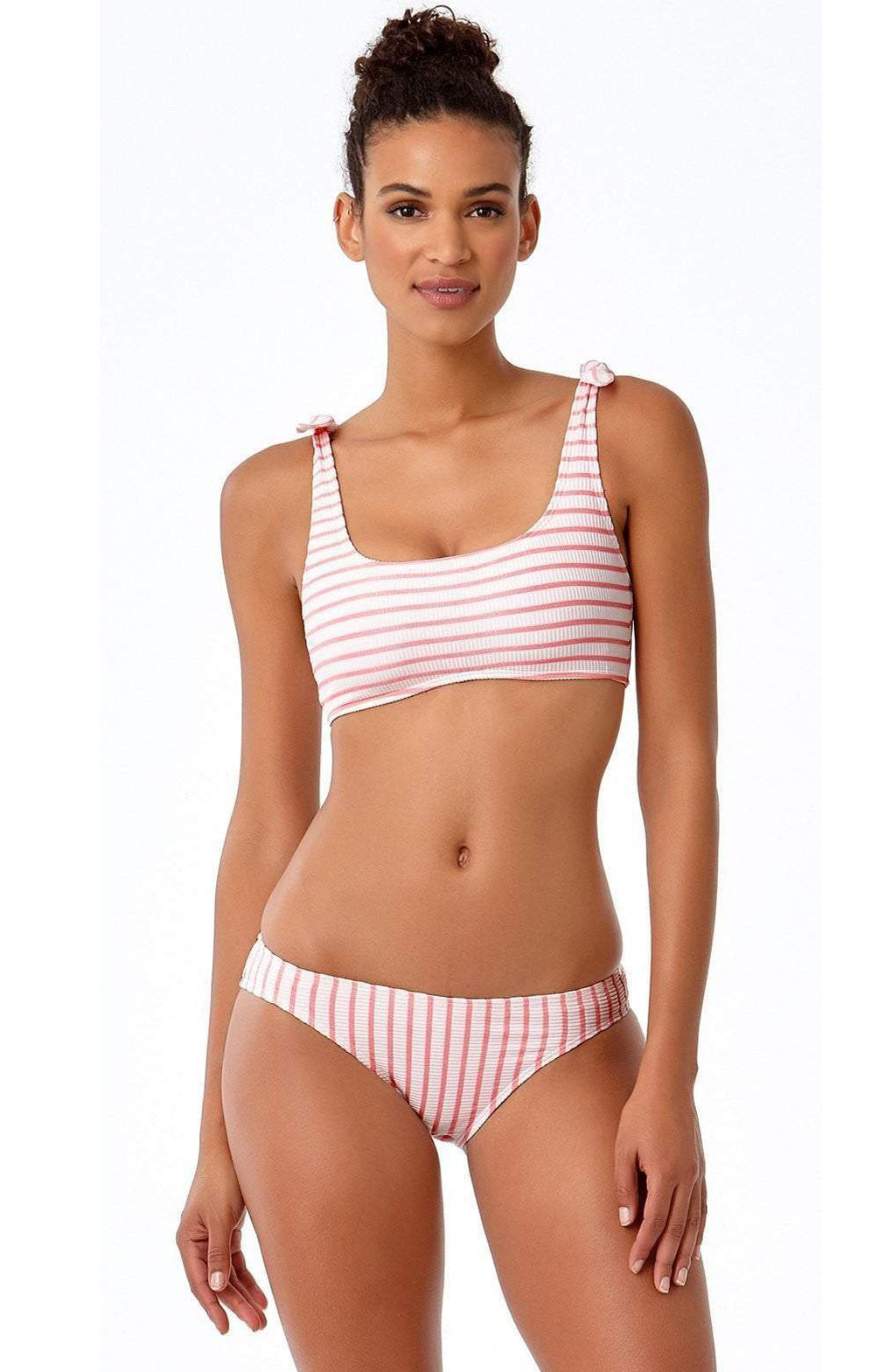  Anne Cole Studio Coral And White Striped Bikini Top