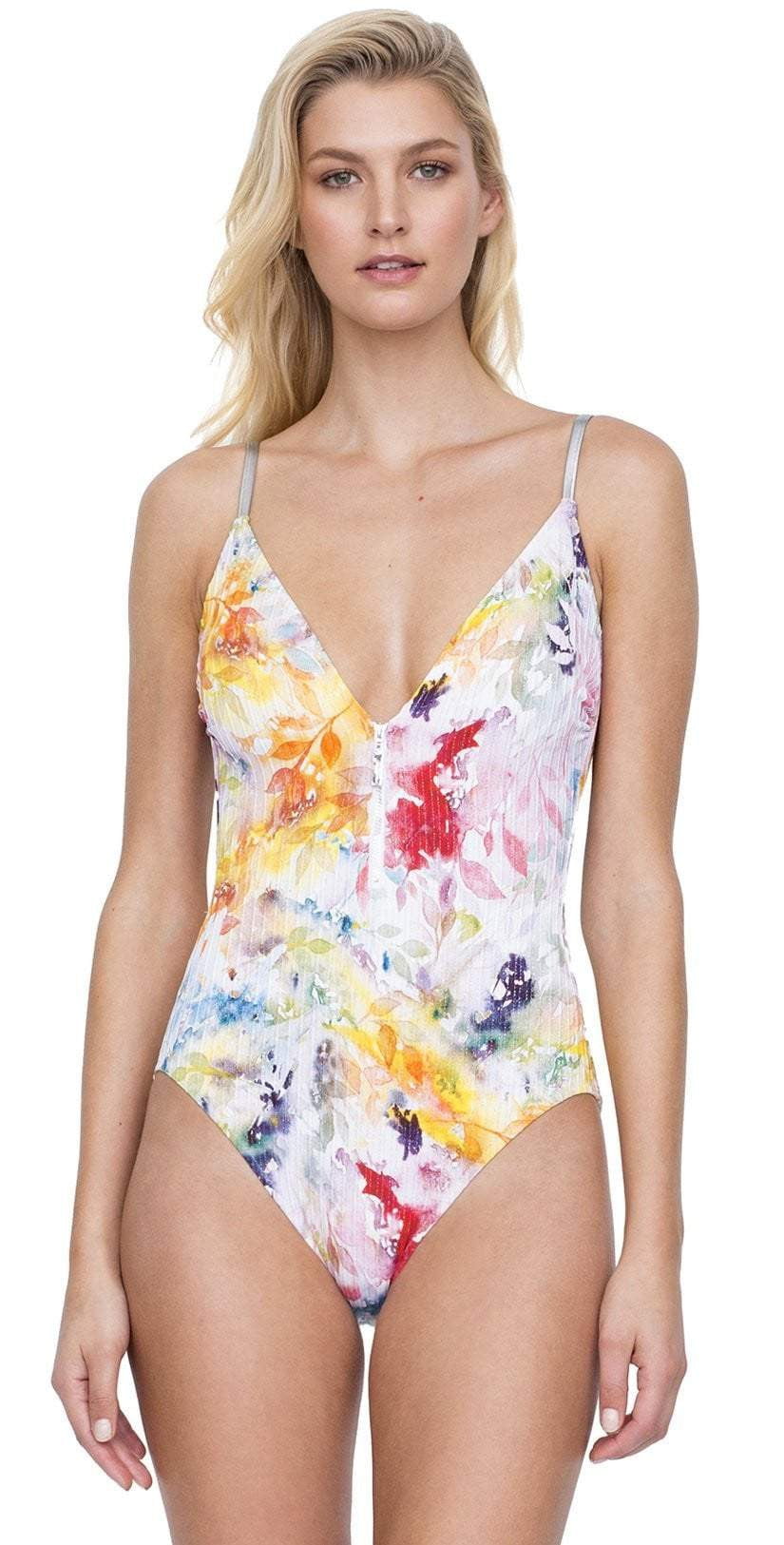  Gottex Aquarelle V-Neck One-Piece Swimsuit