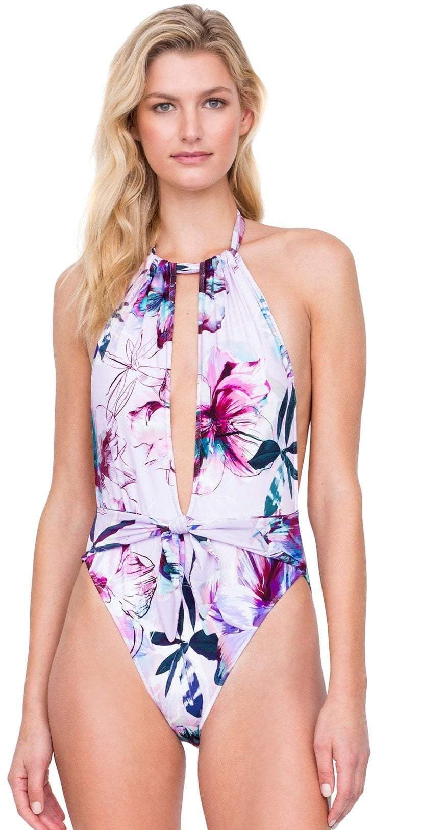  Gottex Primrose Deep Plunge High Neck One Piece Swimsuit