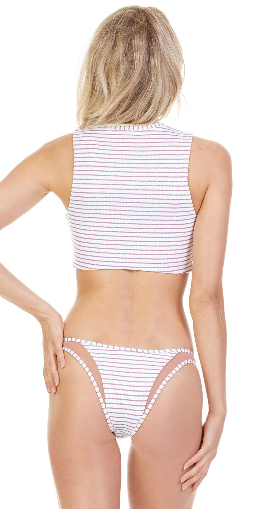  Tori Praver Manon Fine Rib Bikini Bottom In Rose Gold Stripe