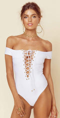  Blue Life Off Shoulder One Piece In White Jacquard 390-9466-WHT
