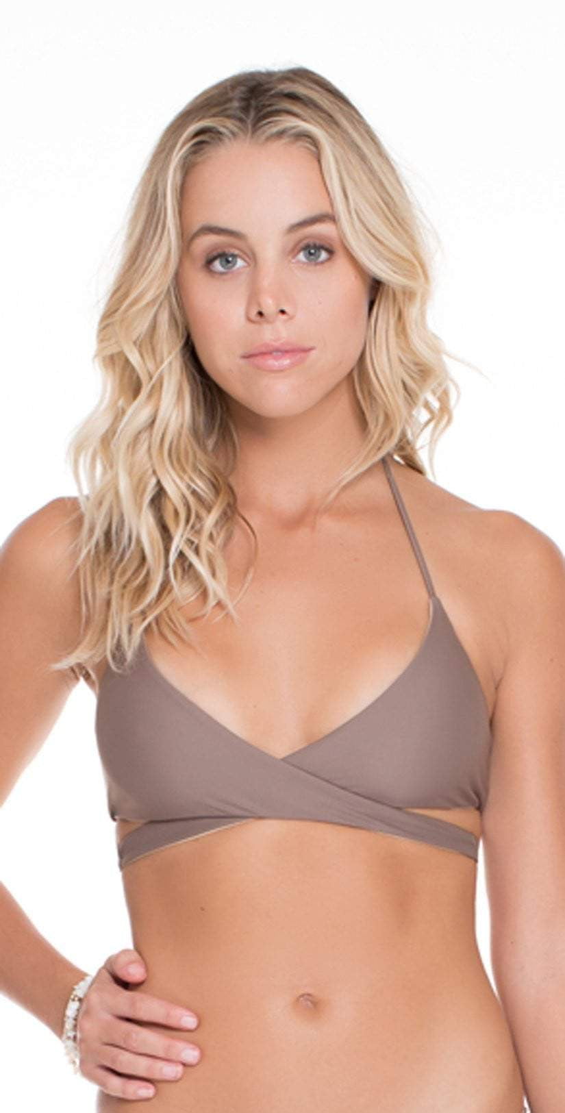  Luli Fama Cosita Buena Halter Bikini Top In Sandy Toes