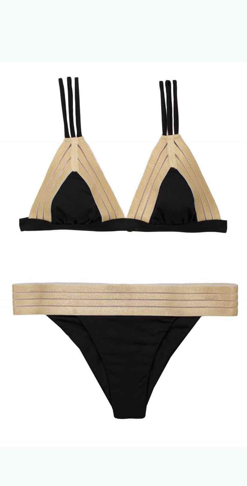  Beach Bunny Sheer Addiction Bikini Bottom In Black And Gold