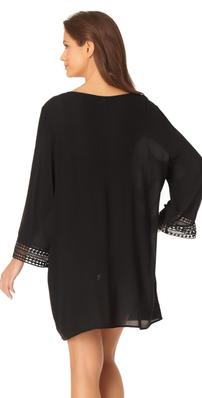  Anne Cole V-Neck Tunic Cover-up In Black