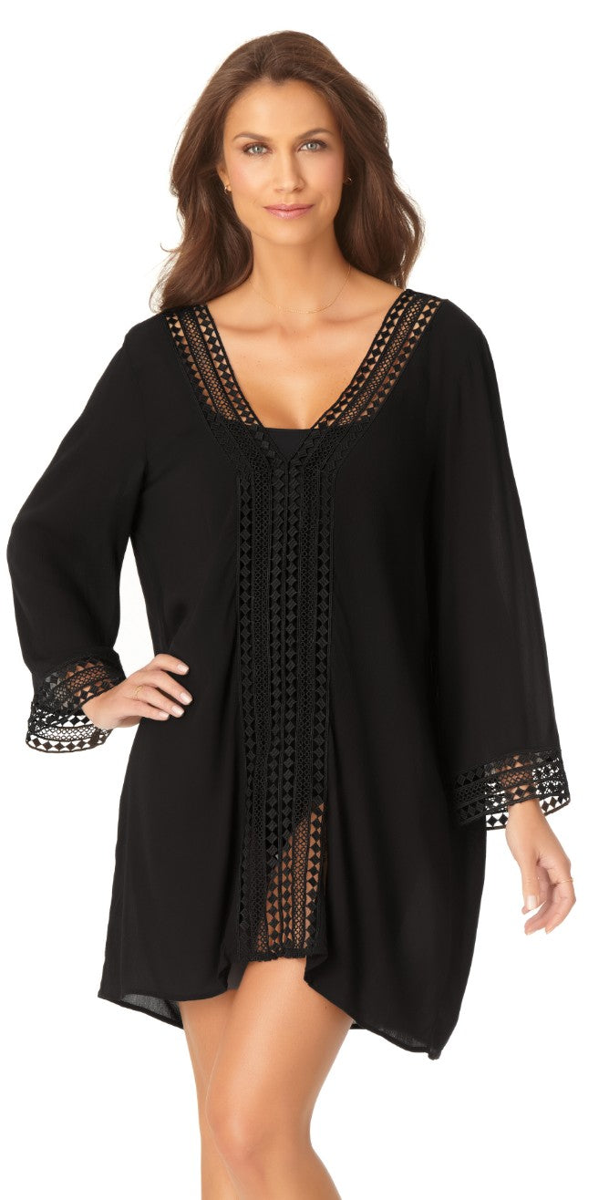  Anne Cole V-Neck Tunic Cover-up In Black