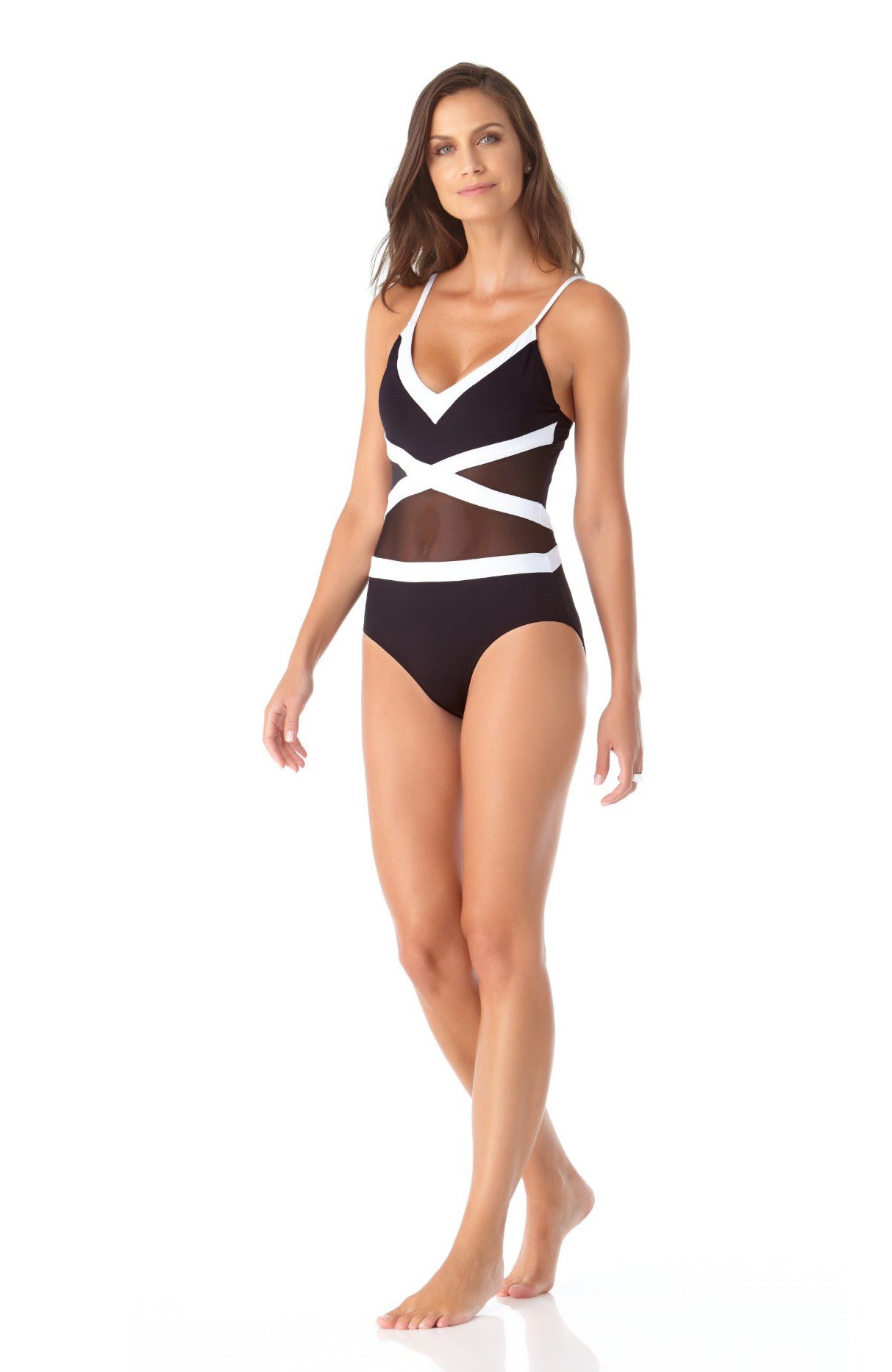  Anne Cole Hot Mesh Spliced Mesh One Piece Swimsuit