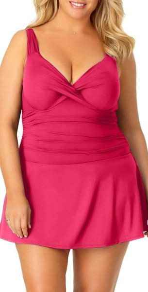  Anne Cole Live In Color One Piece Swim-dress In Berry