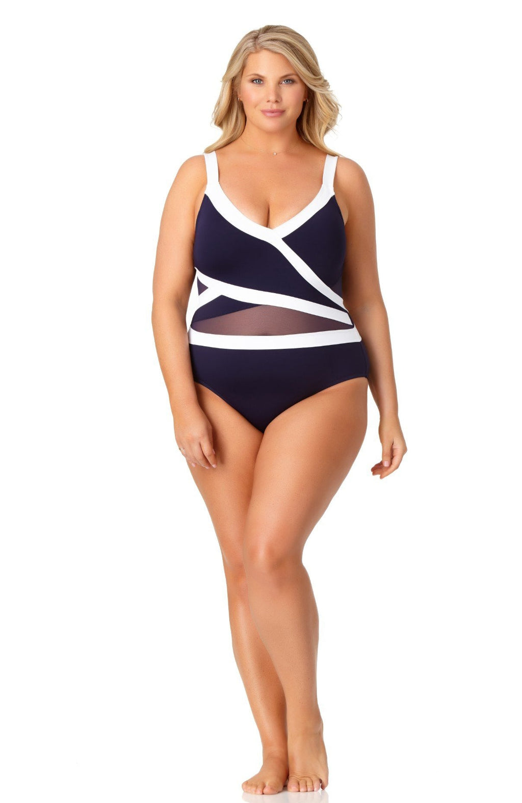  Anne Cole Hot Mesh Asymmetric Spliced Mesh One Piece Swimsuit