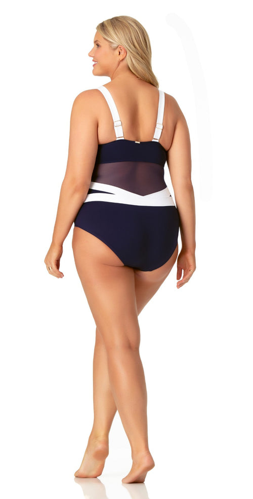  Anne Cole Hot Mesh Asymmetric Spliced Mesh One Piece Swimsuit