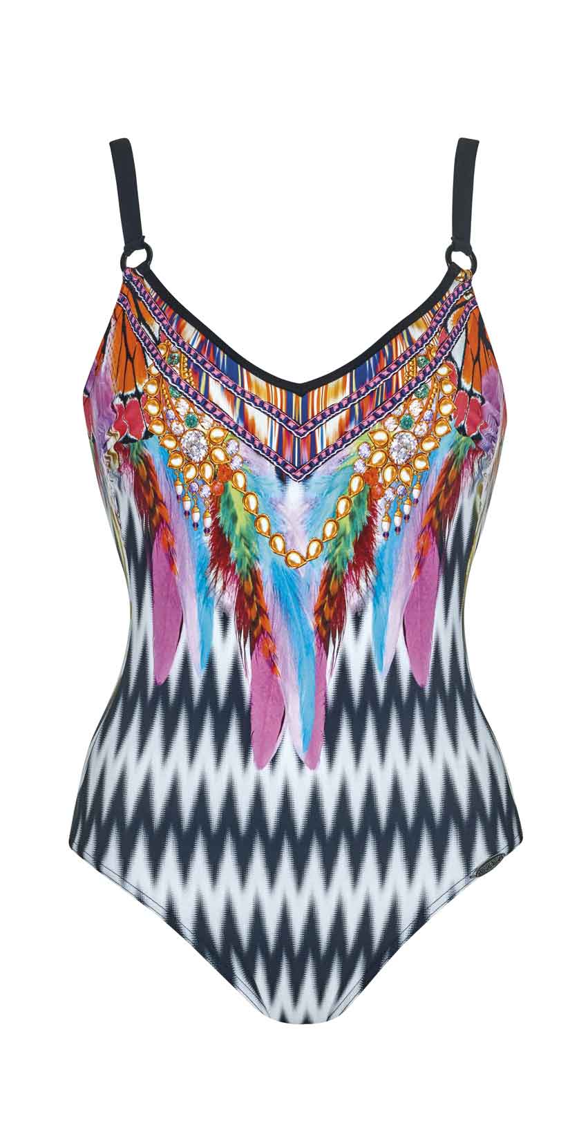  Sunflair Ethno Fantasy V Neck One Piece Swimsuit