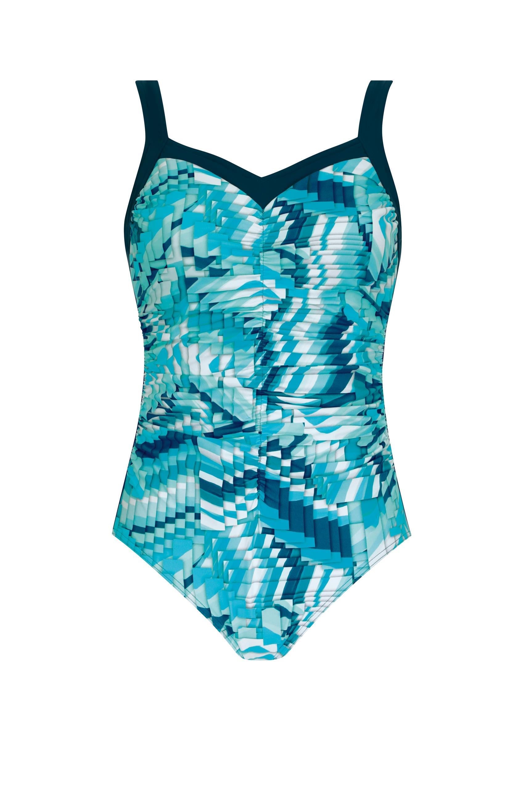  Sunflair Mastectomy Blue Geo Print One Piece