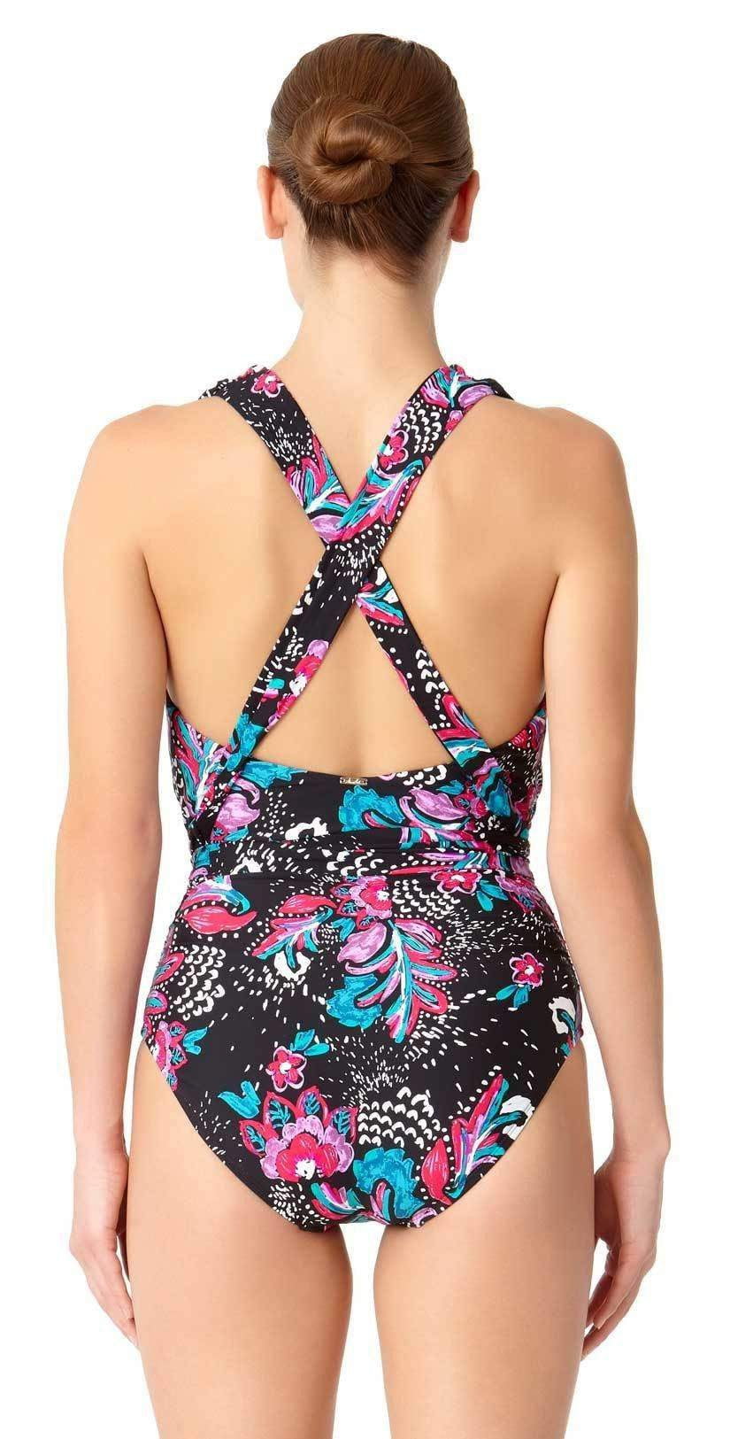  Anne Cole Wild Flower That's A Wrap Plunge One Piece Swimsuit