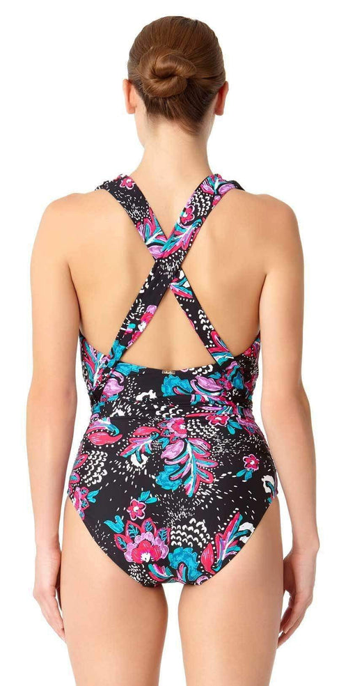  Anne Cole Wild Flower That's A Wrap Plunge One Piece Swimsuit