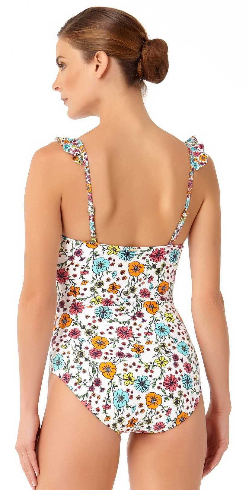  Anne Cole Lazy Daisy Flounce One Piece Swimsuit In White