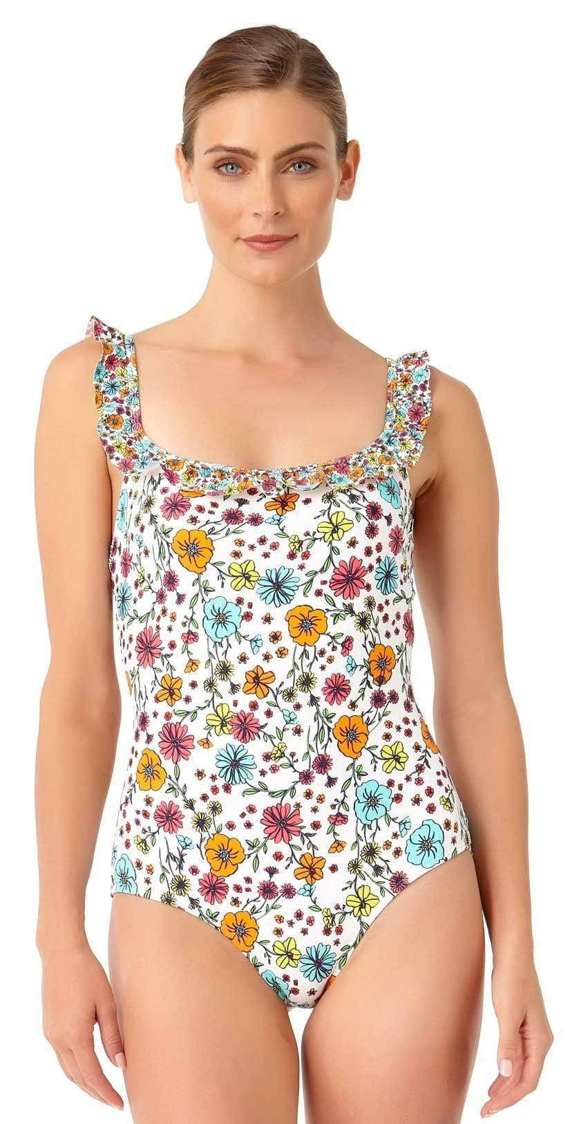  Anne Cole Lazy Daisy Flounce One Piece Swimsuit In White