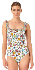  Anne Cole Lazy Daisy Flounce One Piece Swimsuit In White