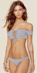  Blue Life Off Shoulder Top In Seersucker 391-9360-SEER