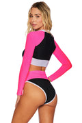  Beach Riot Emmy Bottom In Black Neon Pink Colorblock