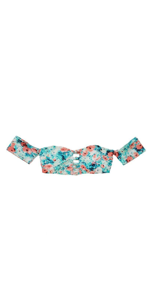 Beach Bunny Blair Off Shoulder Bikini Top In Coral Floral