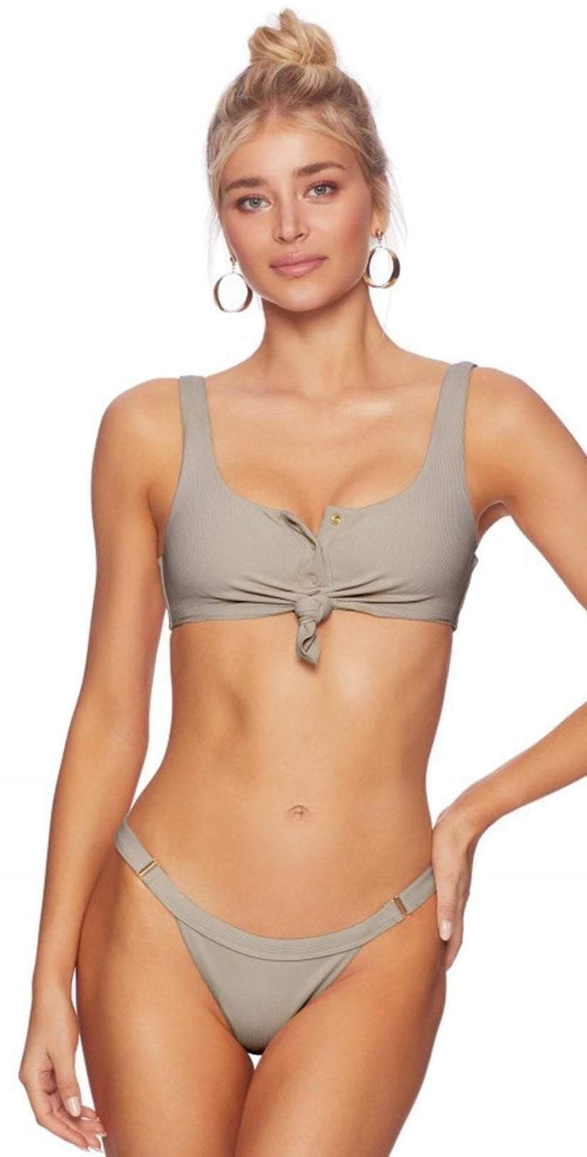  Beach Bunny Rib Tide Skimpy Bottoms In Taupe