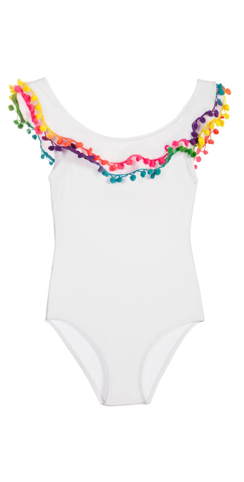  PilyQ Girls Cotton Candy Pom Pom One Piece In White