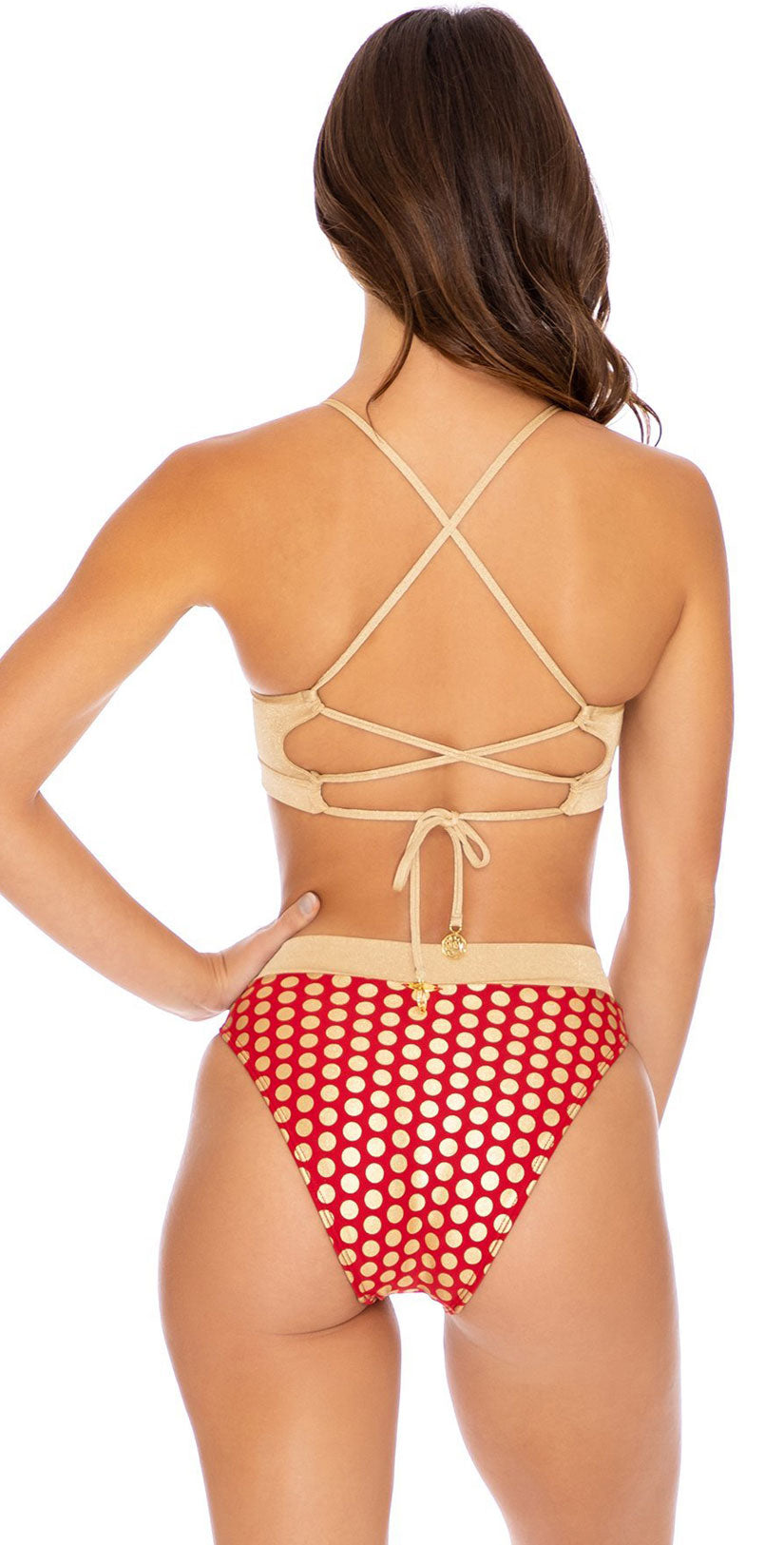  Luli Fama Dotted Delight Underwire Top In Ruby Red