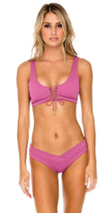  Luli Fama Orillas Del Mar Lace Up Bralette Bikini Top In Raspberry