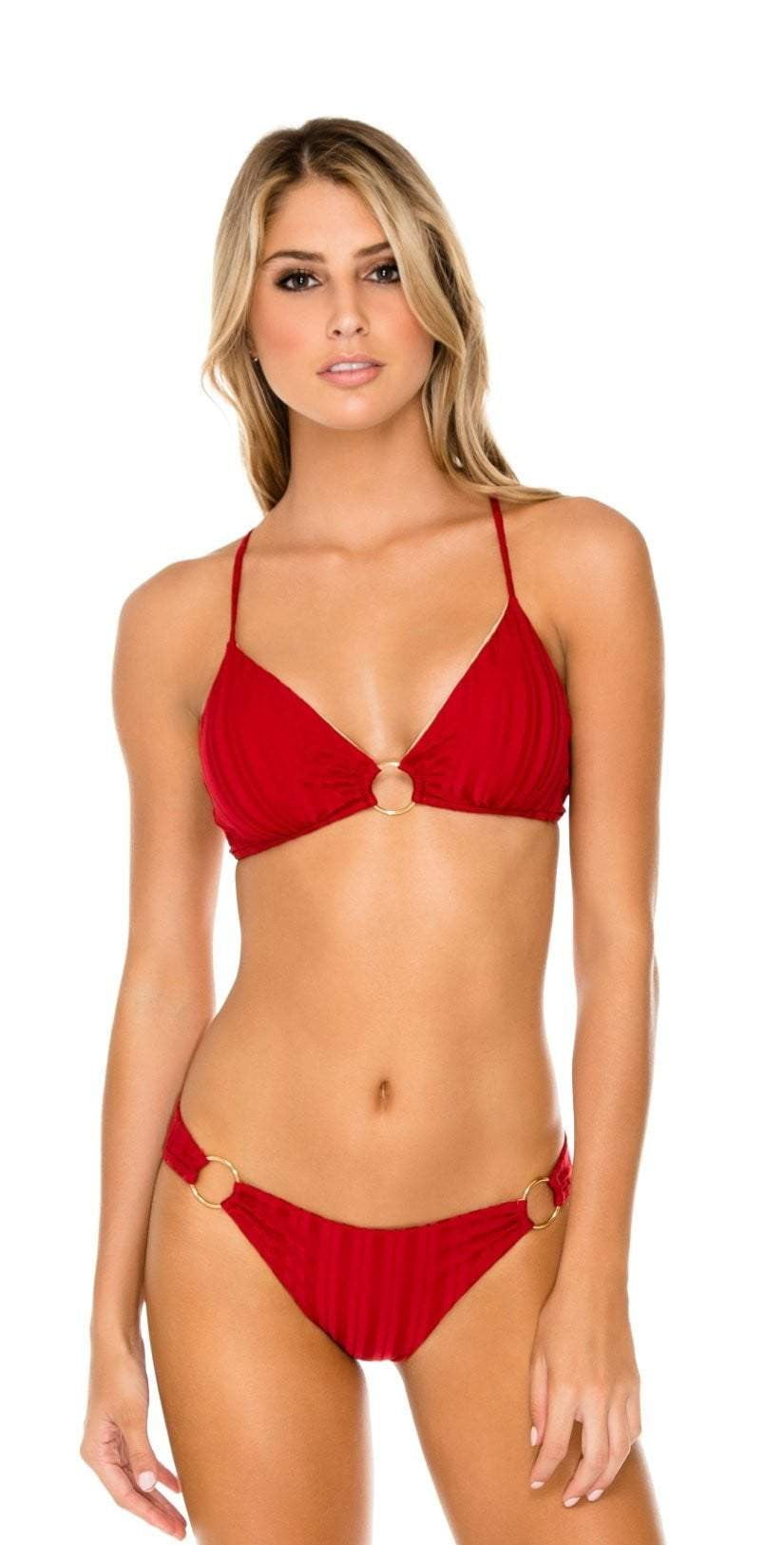  Luli Fama Turi Turai Ring Side Full Cut Bikini Bottom In Red
