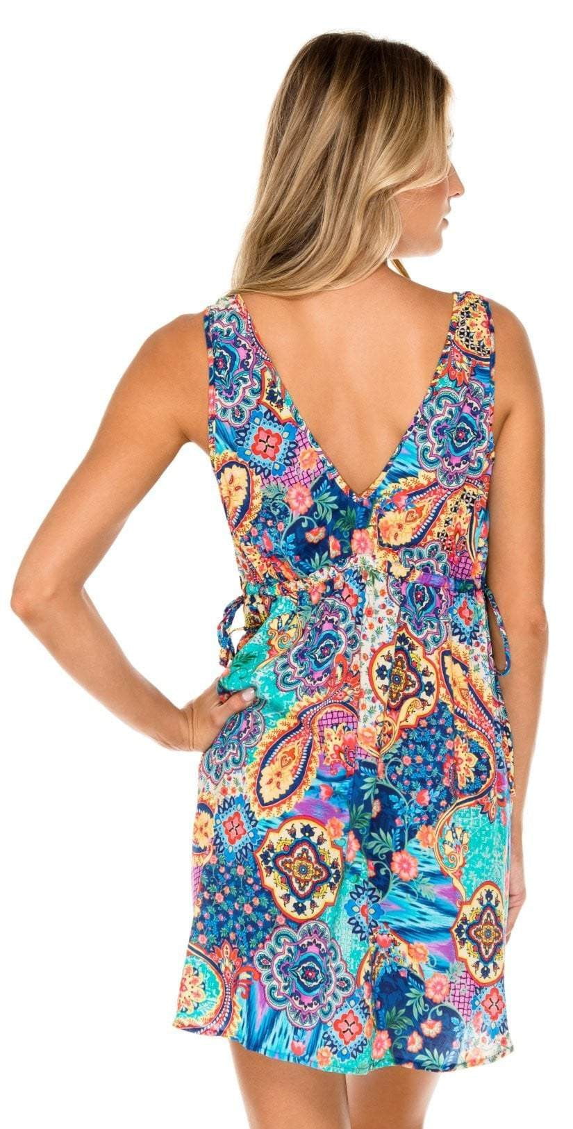  Luli Fama Wapisima V-Neck Short Dress In Multi