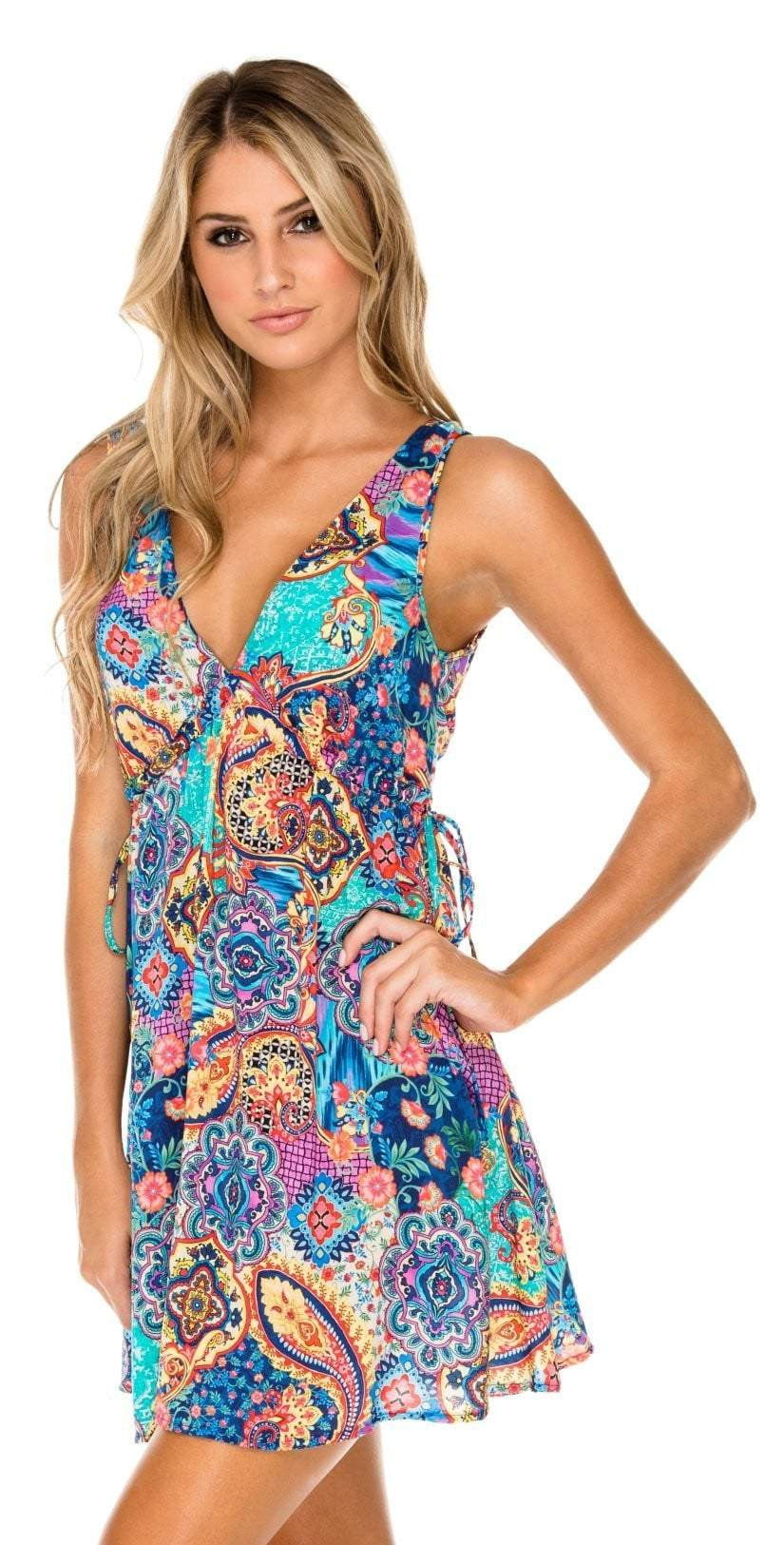  Luli Fama Wapisima V-Neck Short Dress In Multi