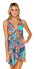  Luli Fama Wapisima V-Neck Short Dress In Multi
