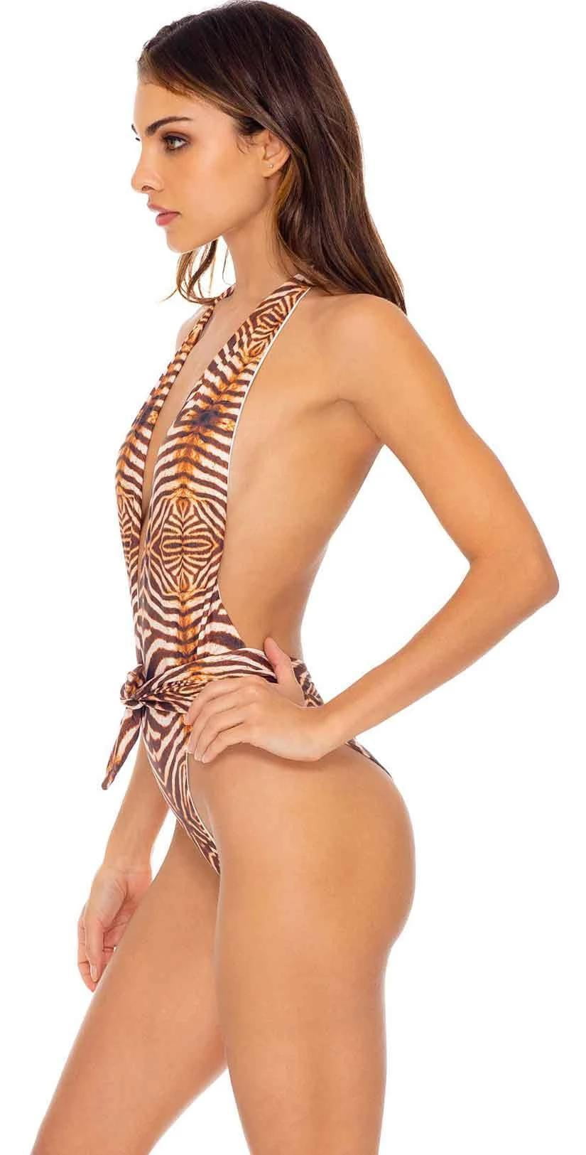  Luli Fama Safari Dreams One Piece Bodysuit In Brown