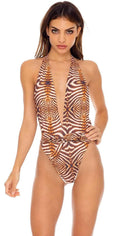  Luli Fama Safari Dreams One Piece Bodysuit In Brown