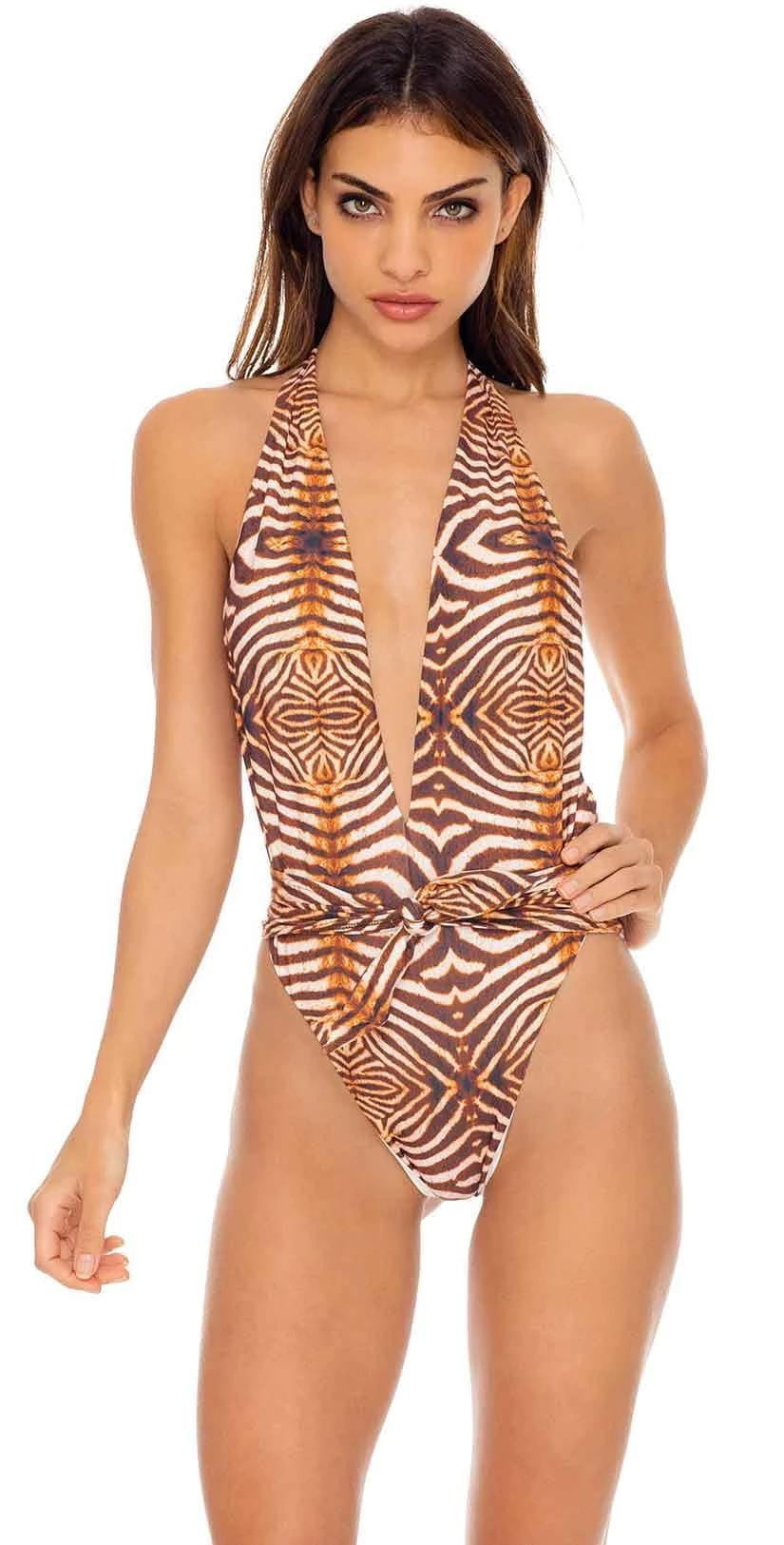 Luli Fama Safari Dreams One Piece Bodysuit In Brown