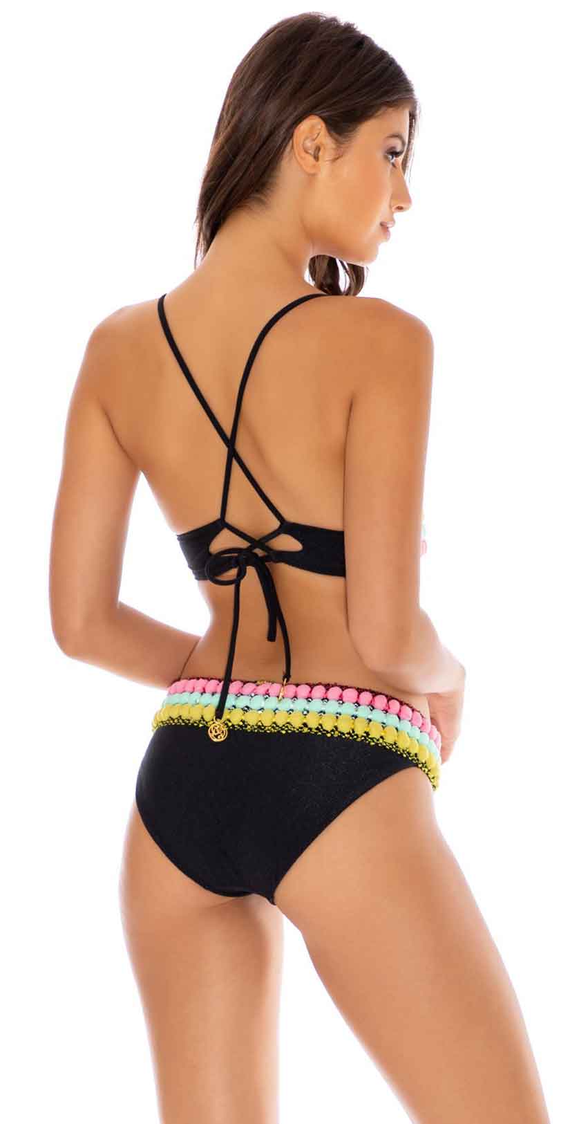  Luli Fama Night Lights Cross Back Bustier Top In Black