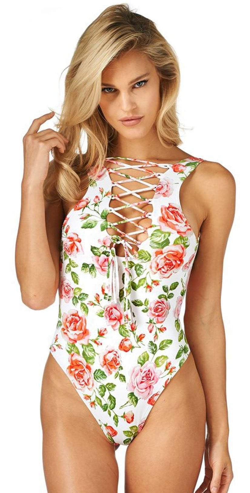  Montce DA Lace-Up One Piece In Rose Print