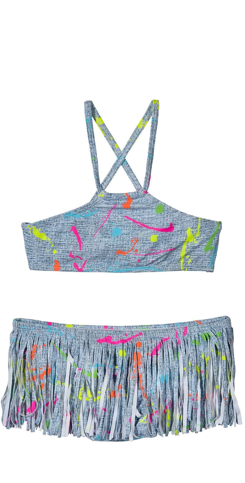  PilyQ Girl's Splatter Paint High Neck Fringe Bikini Set