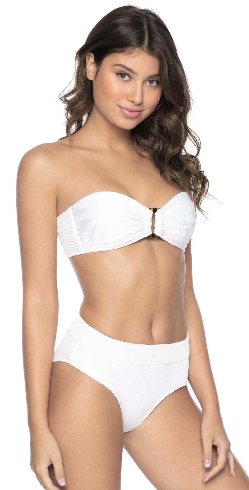  PilyQ White Pearl Detail Bandeau Bikini Top