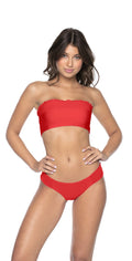  PilyQ Red Coral Smocked Bandeau Bikini Top