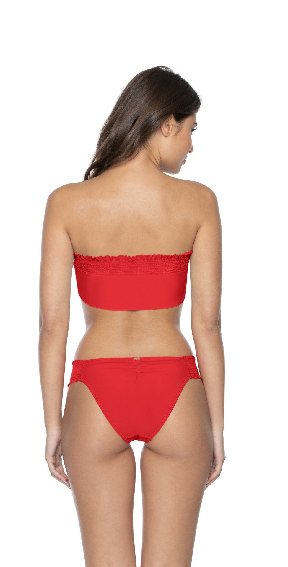  PilyQ Red Coral Smocked Bandeau Bikini Top
