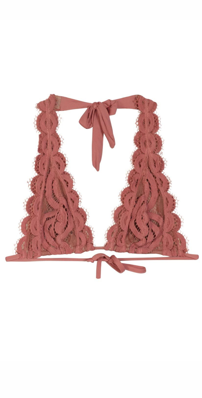  PilyQ Lace Halter Bikini Top In Dusty Rose