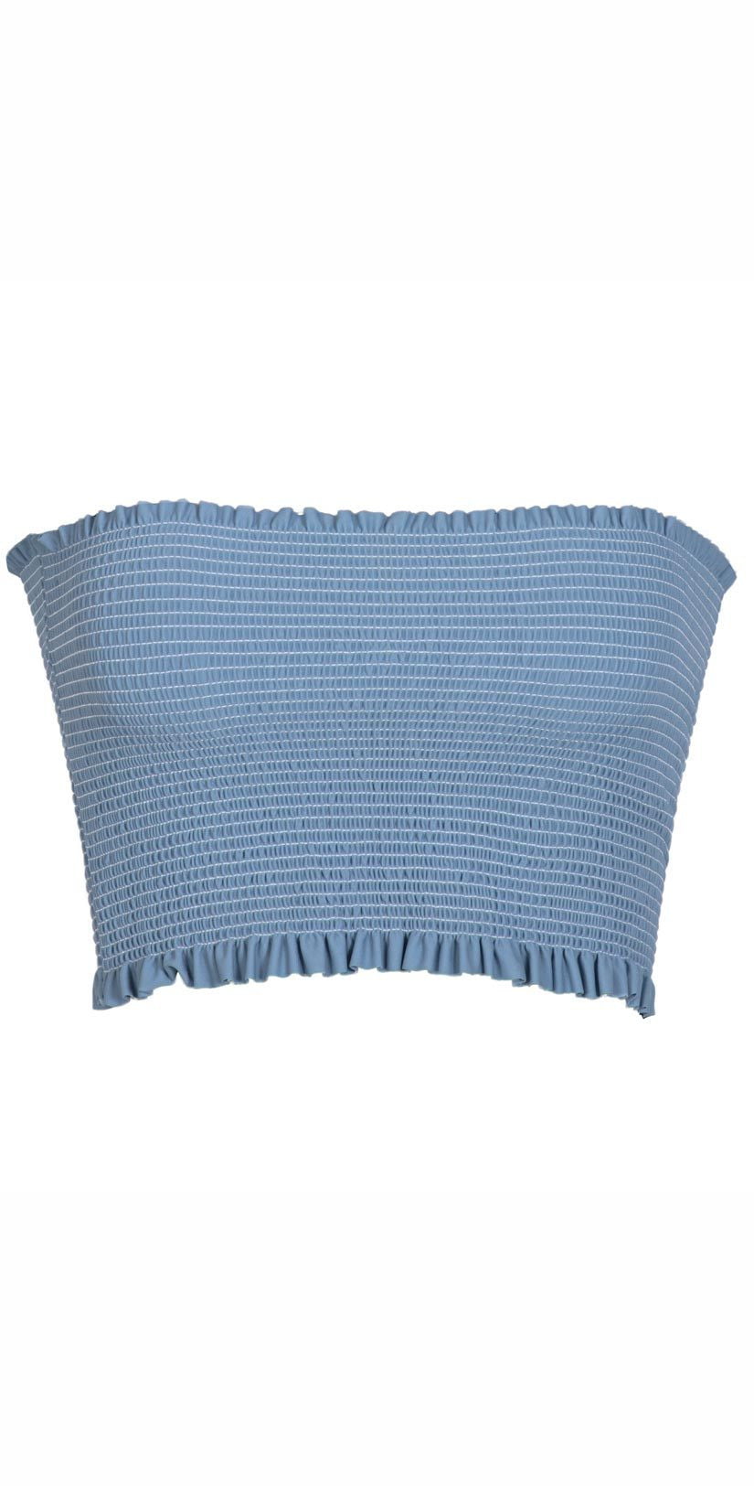  PilyQ Smocked Ruffle Bandeau Bikini Top In Sky Blue