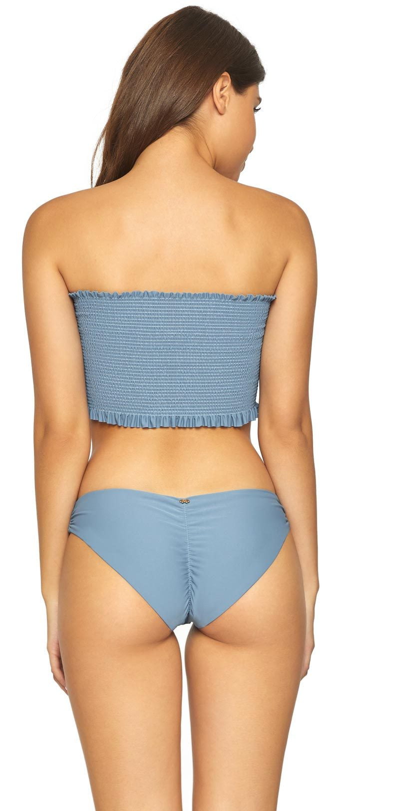  PilyQ Smocked Ruffle Bandeau Bikini Top In Sky Blue