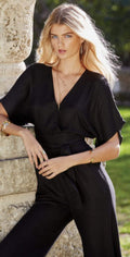  Elan Romper Ruffle Top Jumpsuit In Black SC7142-BLK