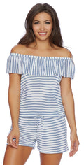  Splendid Chambray All Day Off The Shoulder Romper SP48777-BLU