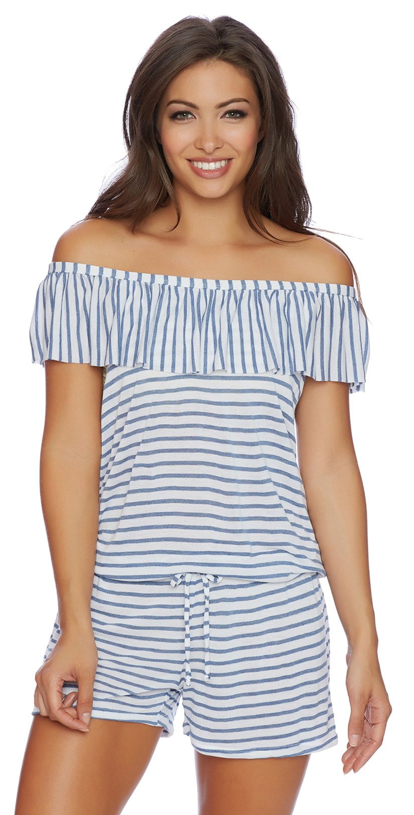  Splendid Chambray All Day Off The Shoulder Romper SP48777-BLU