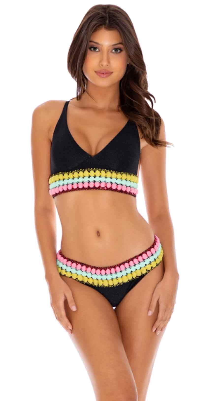  Luli Fama Night Lights Cross Back Bustier Top In Black