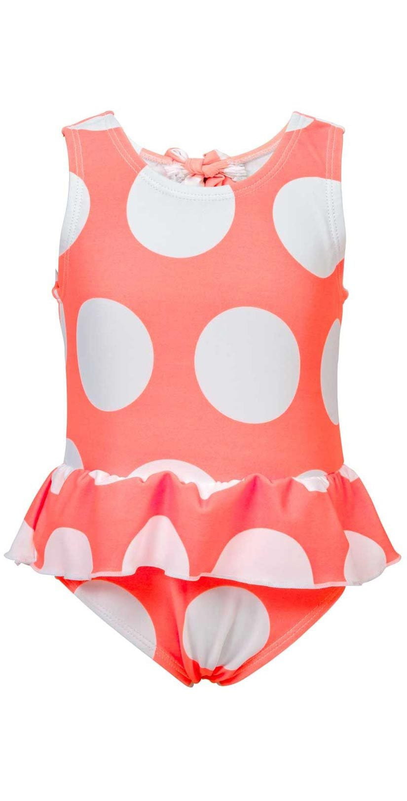  Snapperrock Little Girl's Neon Coral Spot Skirted Swimsuit G13075