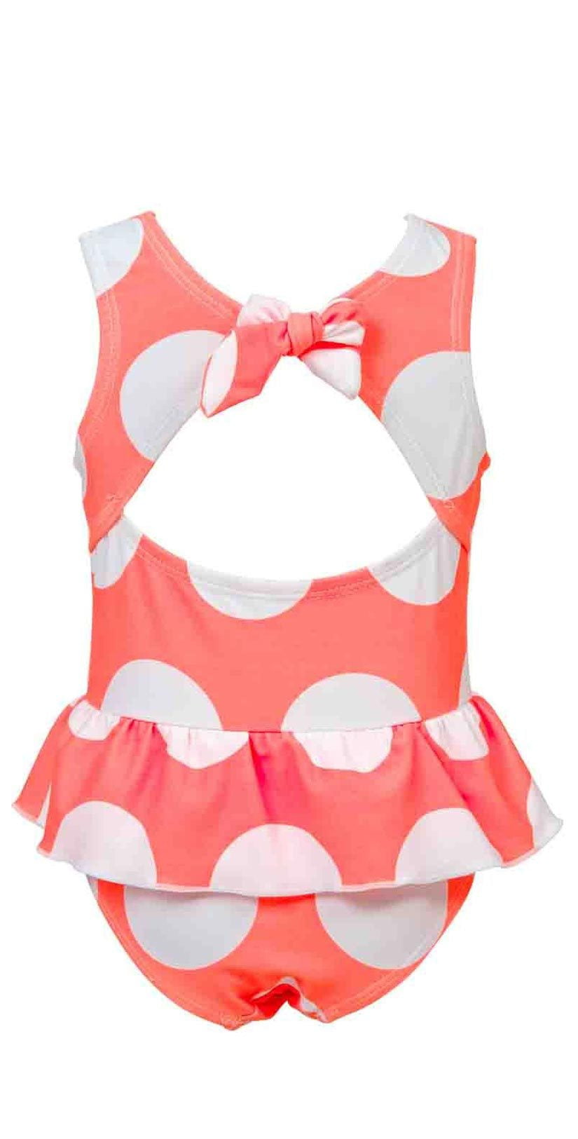  Snapperrock Little Girl's Neon Coral Spot Skirted Swimsuit G13075
